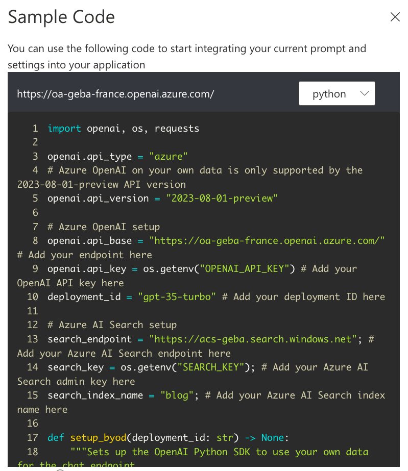 Use Azure OpenAI Add your data vector search from code – baeke.info